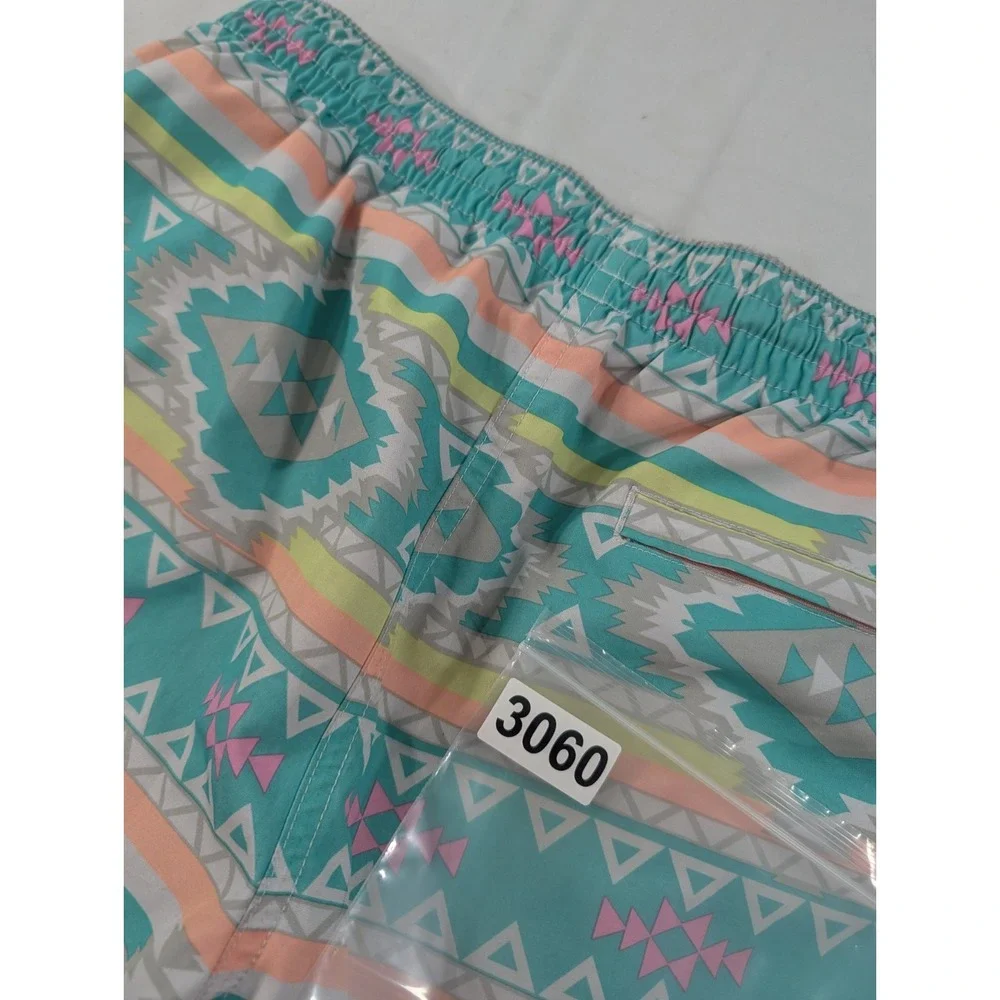 CHUBBIES Mens Large Original 7 Inseam Easy Short Green Aztec Lined Drawstring
